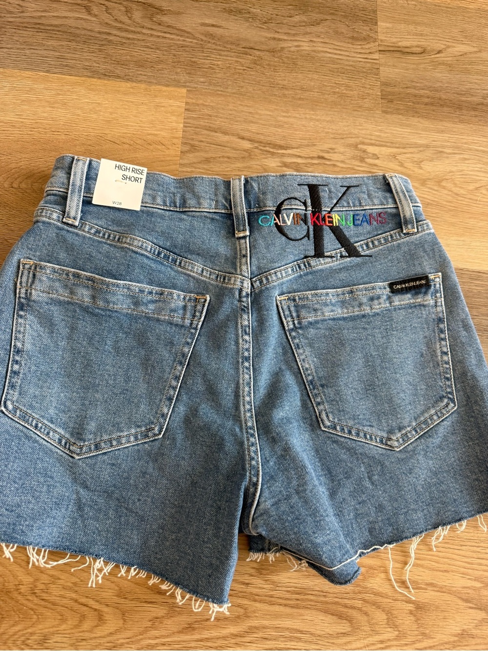 Calvin Klein Jeans Light Blue High-Rise Denim Shorts with Rainbow Logo - RARE